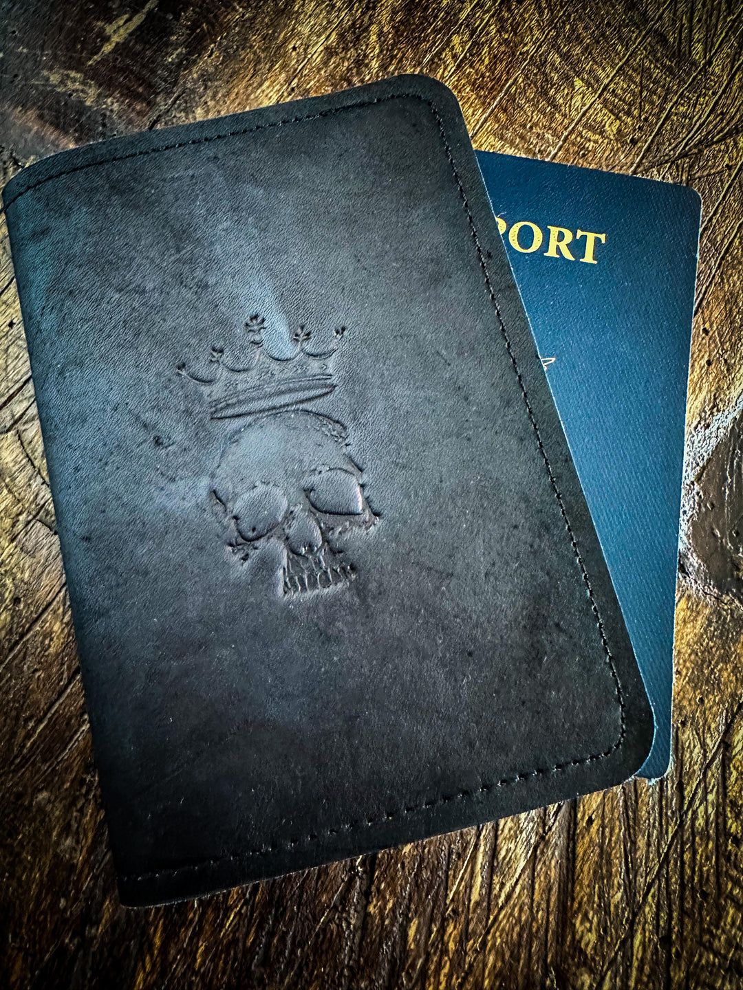Skull and Cross Leather Passport Cover
